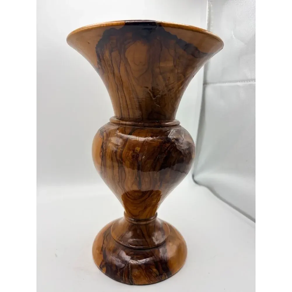 Vintage turned olive wood vase. Rustic and hand crafted.